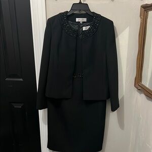 Kasper Evenings Black Beaded Jacket Dress Suit